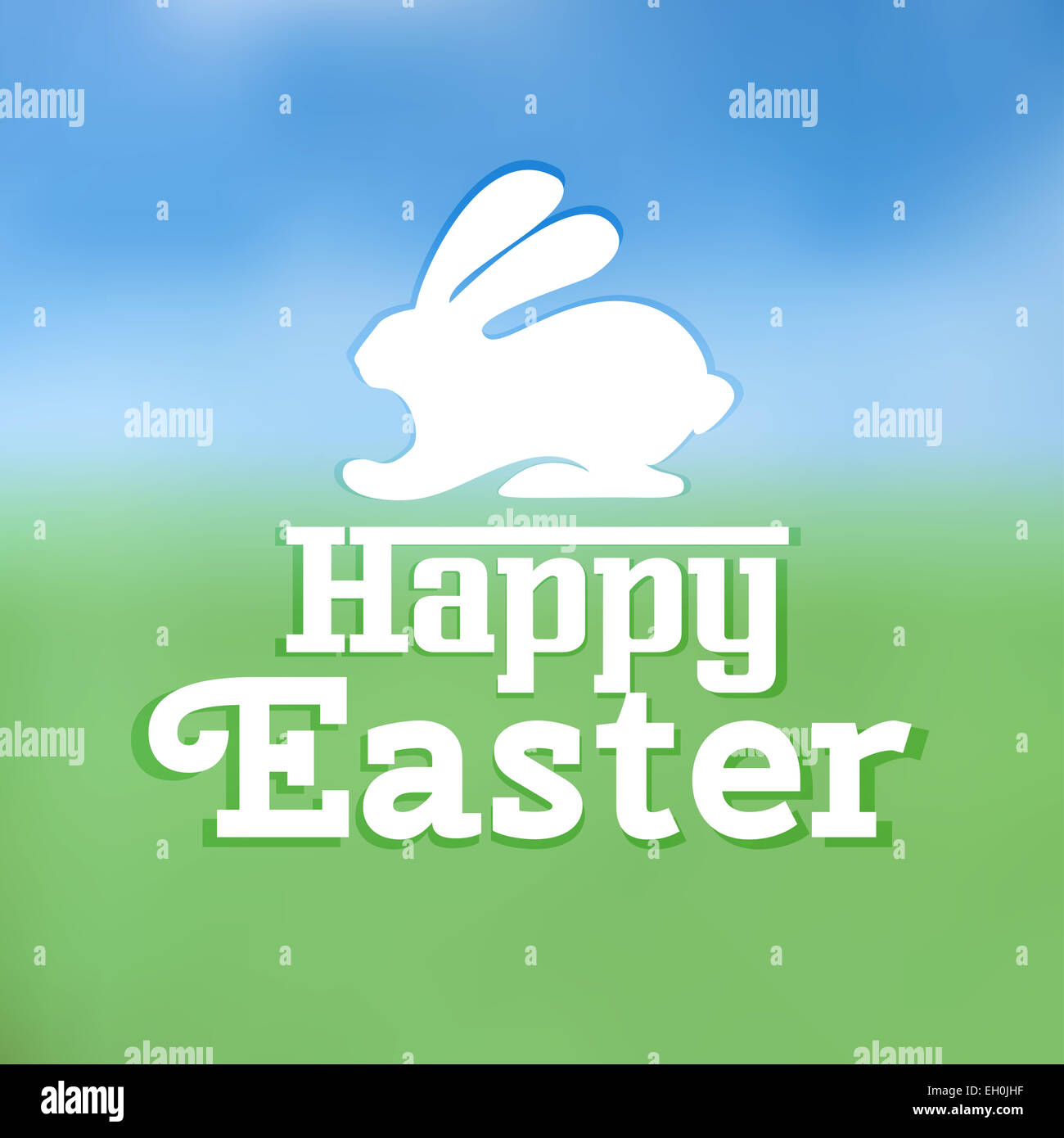 Texte de l'élément typographique Joyeuses Pâques avec silhouette de lapin Banque D'Images