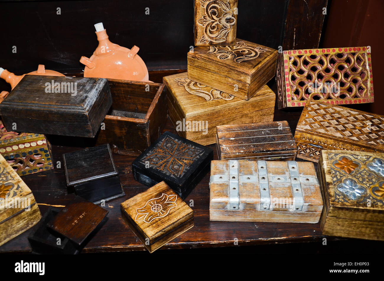 L'exposition d'un artisan fabricant de boîtes Banque D'Images