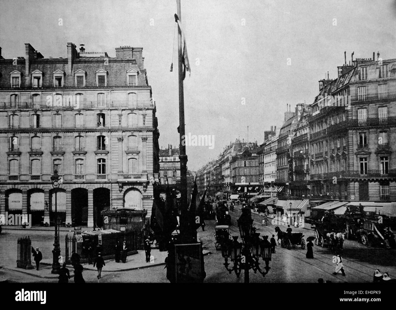 Au début de l'autotype Rue Saint-Lazare à Paris, France, photo historique, 1884 Banque D'Images