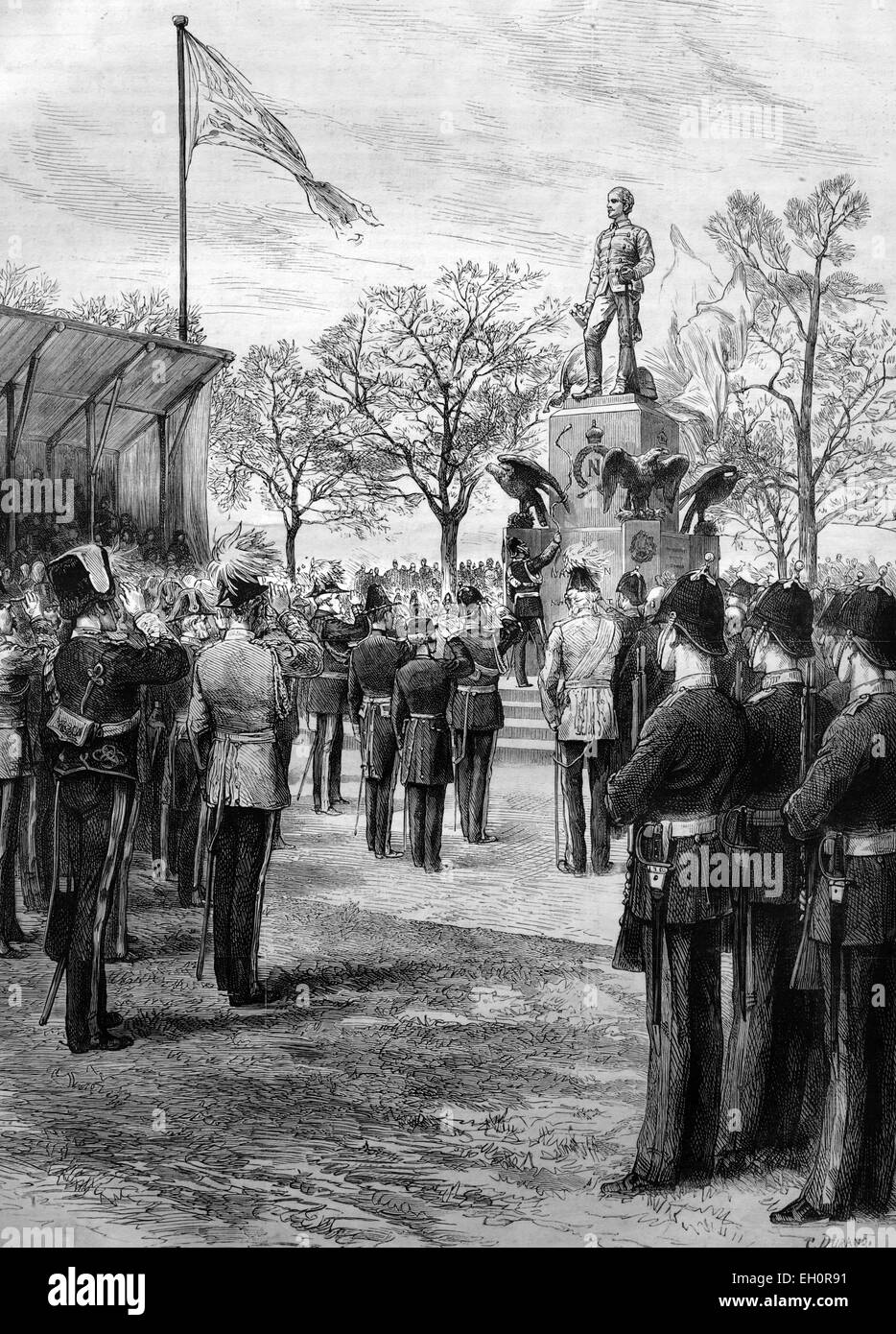 Le Prince de Galles Dévoilement du Comte Gleichen statue du Prince Impérial dans l'enceinte de l'Académie Militaire Royale de Woolwich, en Angleterre, illustration historique, 1884 Banque D'Images