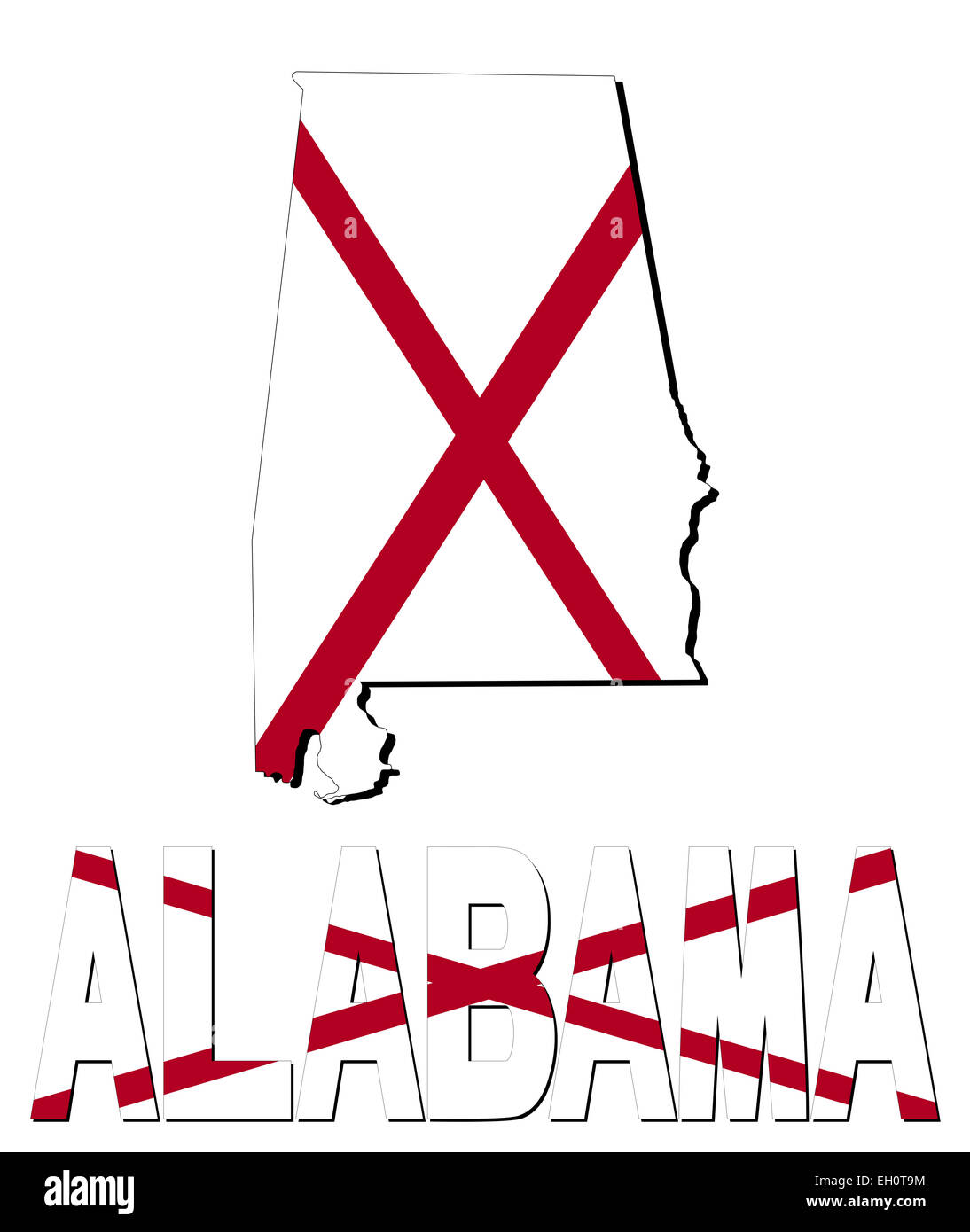 Carte Drapeau de l'Alabama et du texte illustration Banque D'Images
