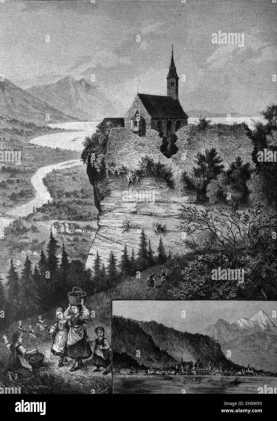 Chapelle de pèlerinage sur la montagne Gebhardsberg près de Bregenz, illustration historique, vers 1886, Vorarlberg, Autriche, Europe Banque D'Images