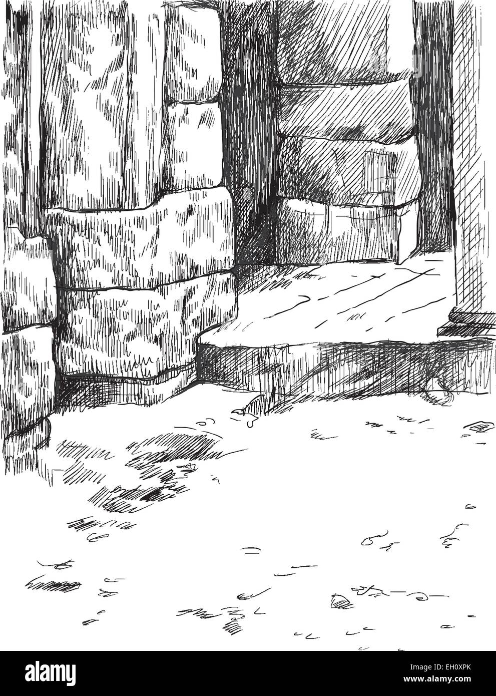 Un hand drawn vector illustration. Old Stone Gate de la chambre - détail. Illustration de Vecteur