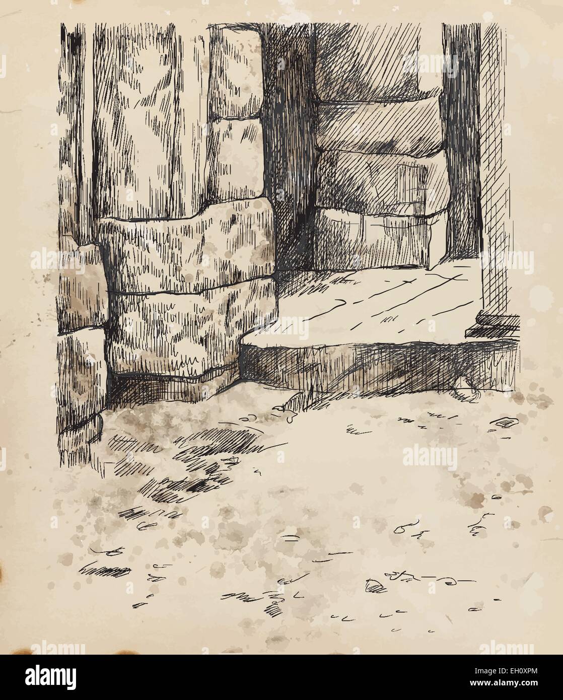 Un hand drawn vector illustration. Old Stone Gate de la chambre - détail. Illustration de Vecteur