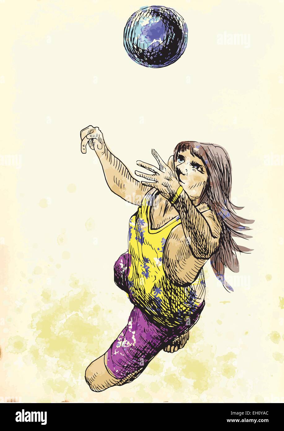 Sujet : volley-ball, de volley-ball - dessiné à la main et un vecteur de couleur (plus ligne couche art) Illustration de Vecteur