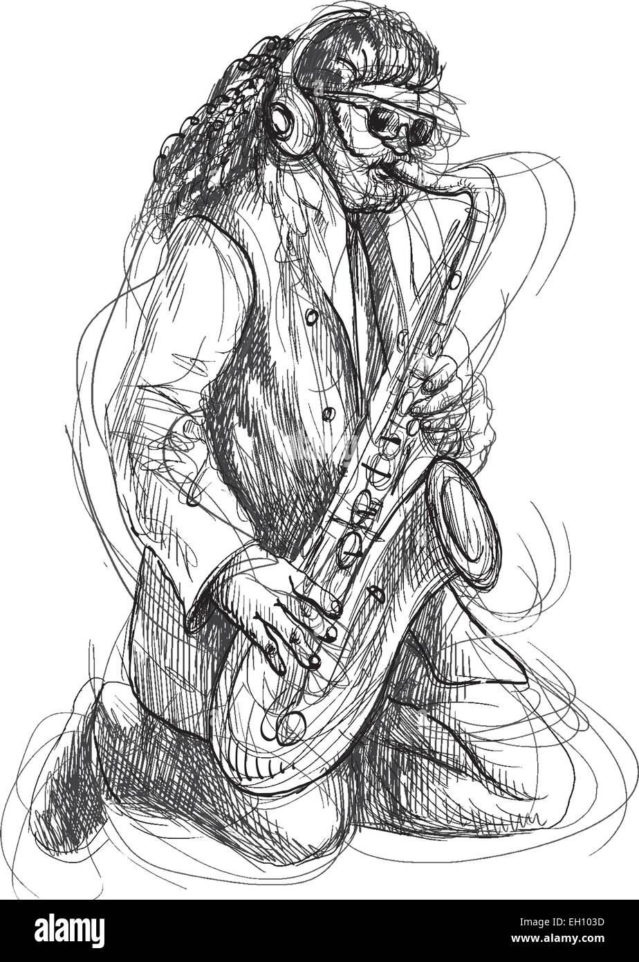 Musicien, saxophoniste. Un vecteur de couleur à la main et l'illustration. (Modifiable dans le groupe et couches.) Illustration de Vecteur