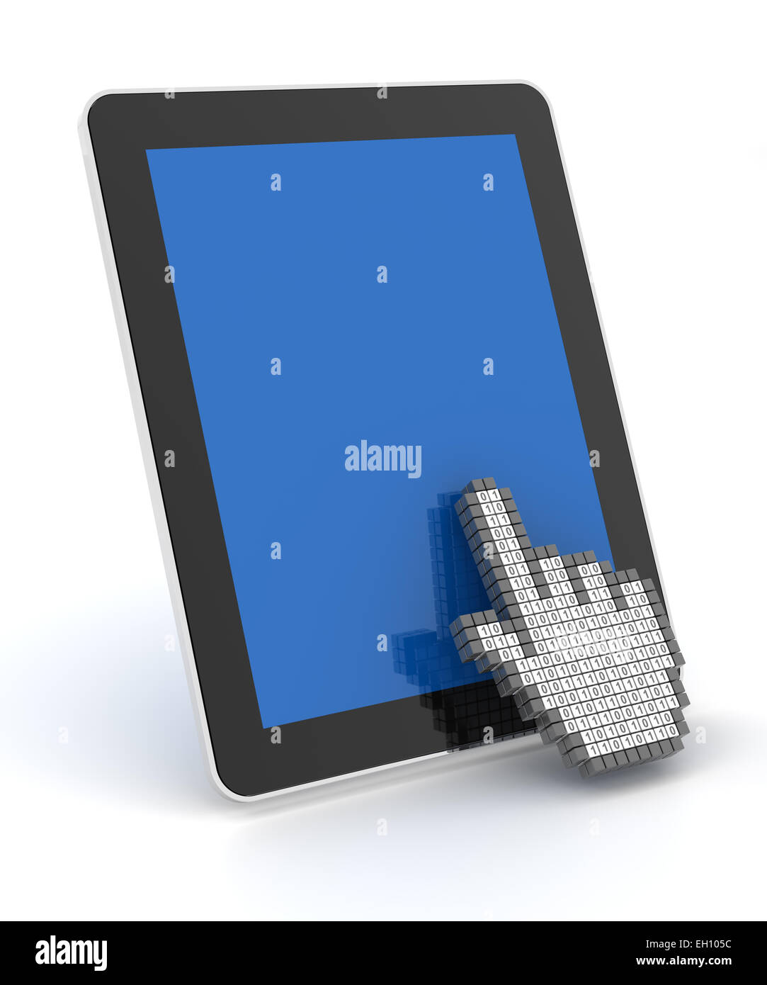 Curseur main cliquant sur une tablette numérique avec copyspace, 3D render Banque D'Images