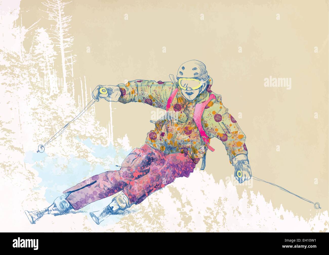 Le ski en bas de la colline Illustration de Vecteur