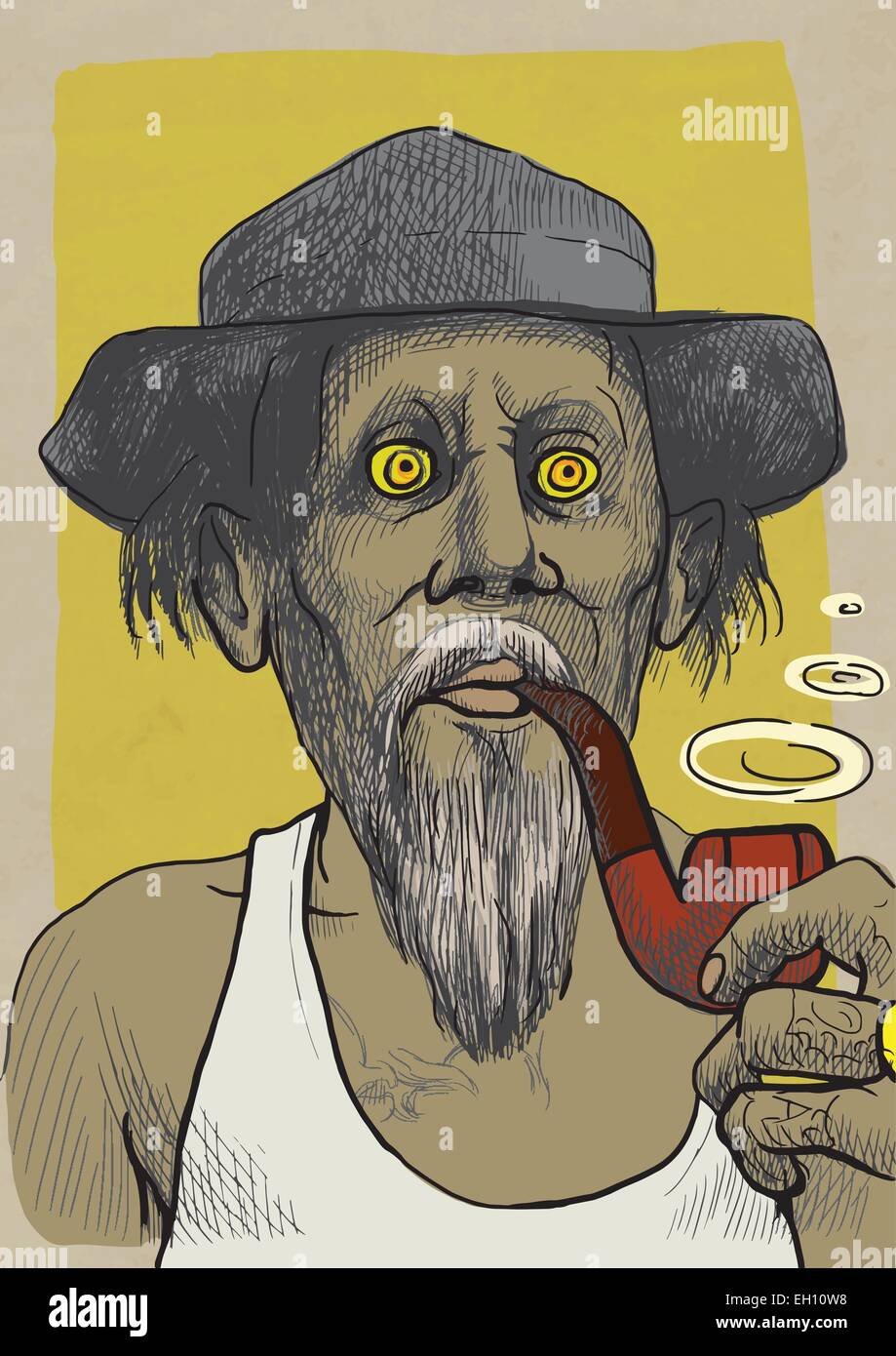 Les fumeurs et fumeurs : Topis. Un hand drawn vector illustration couleur. Homme avec un tuyau Illustration de Vecteur