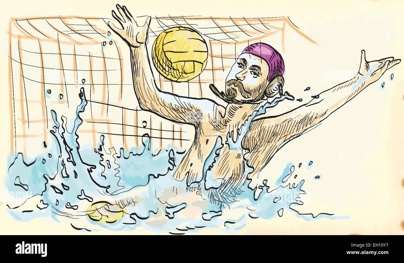 Le water-polo, le gardien de but - un vecteur dessiné à la main Illustration de Vecteur