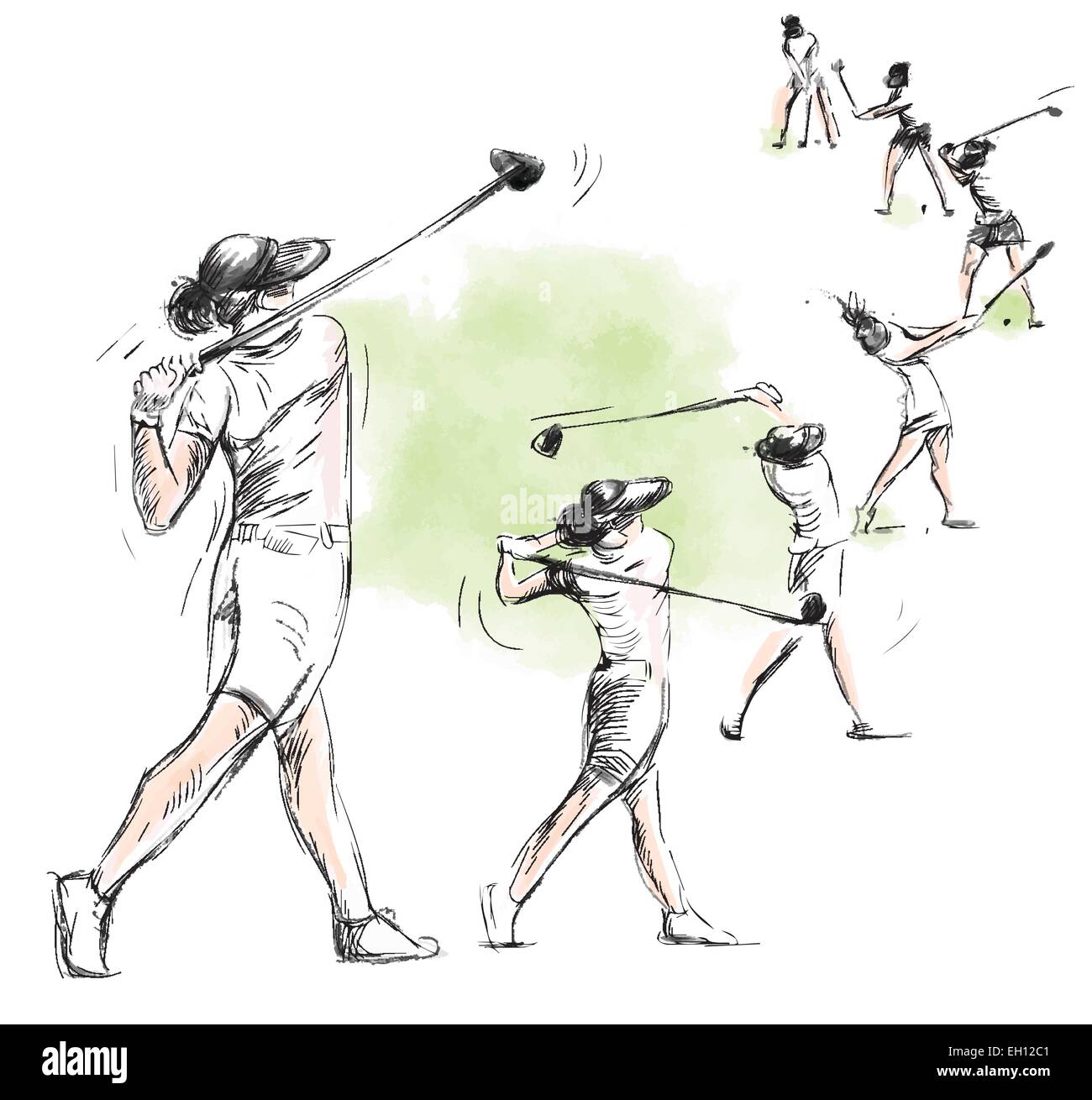 Sujet : GOLF (mouvement complexe, l'oscillation de golf). Une illustration à la main converti en vecteur. Vecteur est modifiable facilement en couches un Illustration de Vecteur