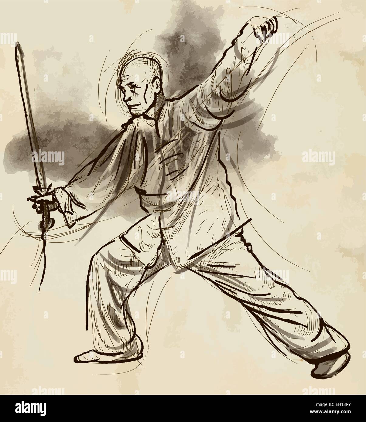 Une illustration à la main (converti en vecteur) à partir de la série Arts Martiaux : TAIJI (Tai Chi). Est un art martial chinois interne Illustration de Vecteur