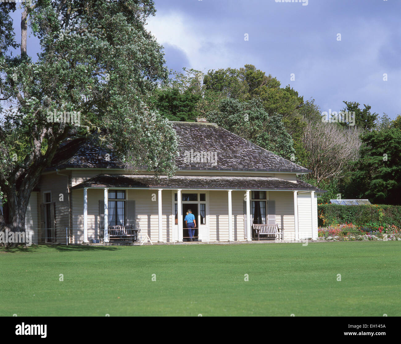 Le Traité House and gardens, du Traité de Waitangi, Waitangi, Bay of Islands, Northland, North Island, New Zealand Banque D'Images