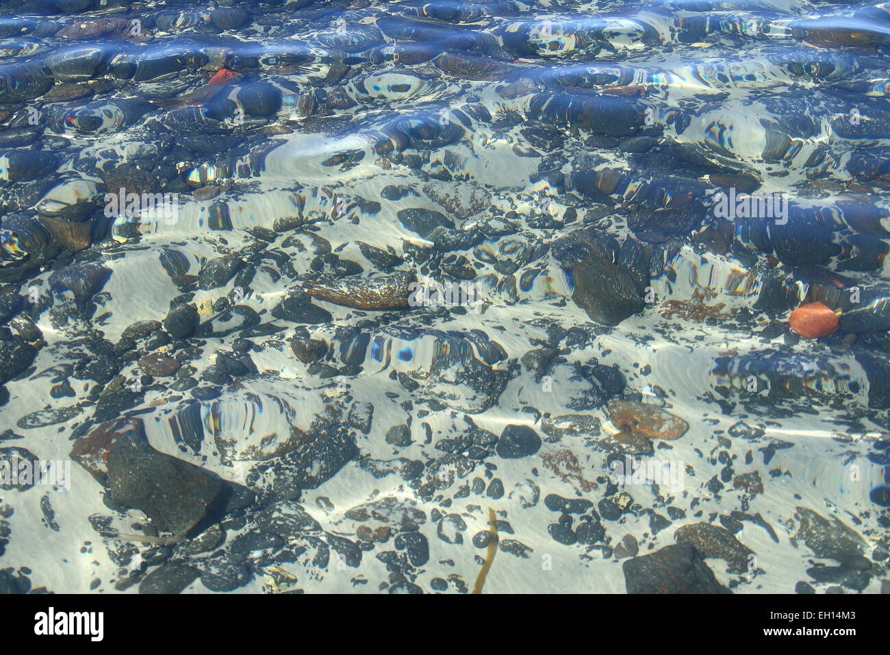 Clair comme de l'eau près de la plage de rochers sous-marins visibles Banque D'Images