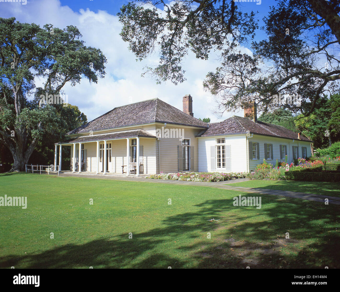 Le Traité House and gardens, du Traité de Waitangi, Waitangi, Bay of Islands, Northland, North Island, New Zealand Banque D'Images