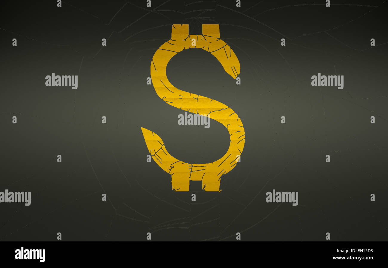 En verre craquelé et US dollar symbole. Crise bancaire Banque D'Images