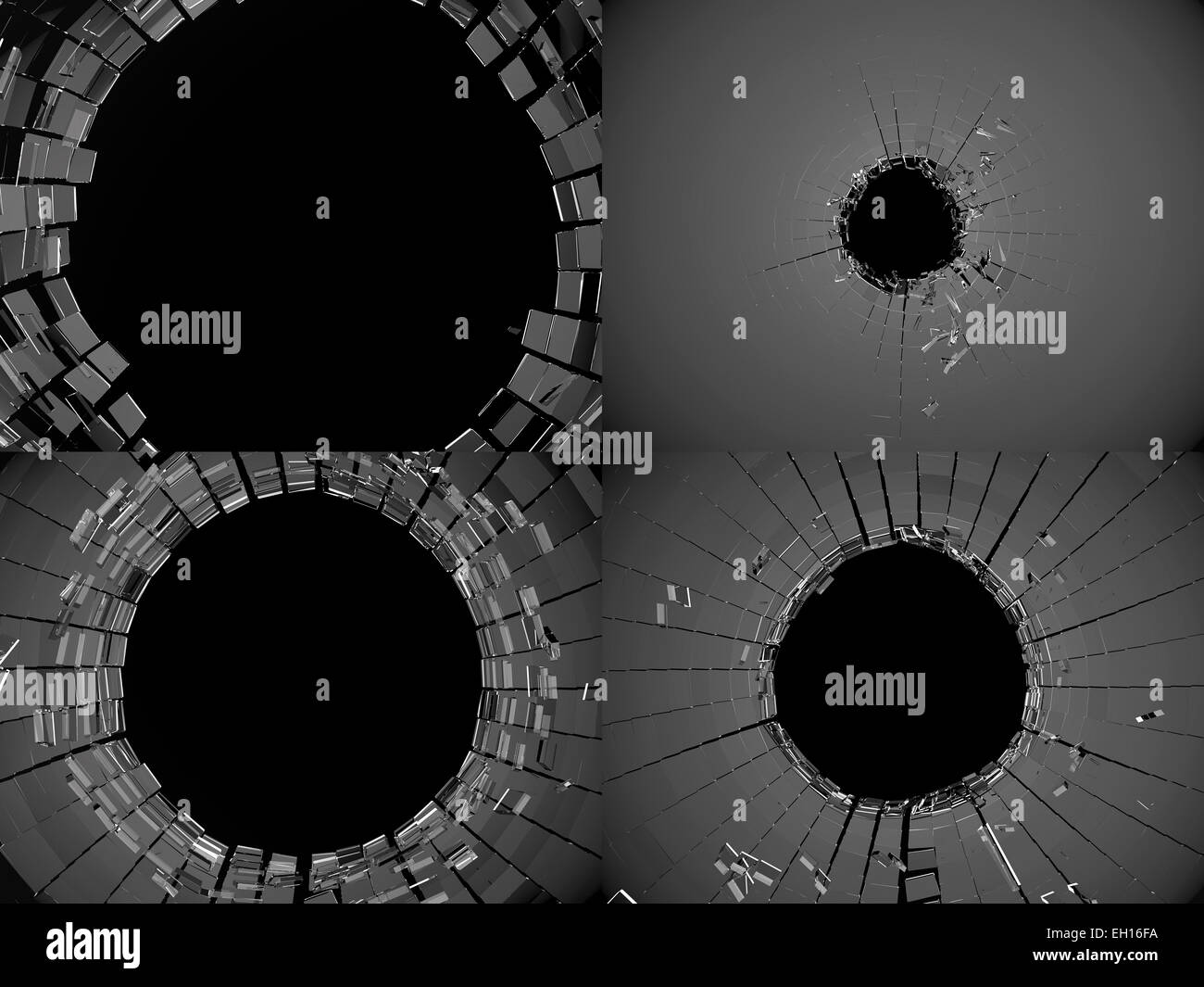 Collection de verre cassé ou brisé sur noir Banque D'Images