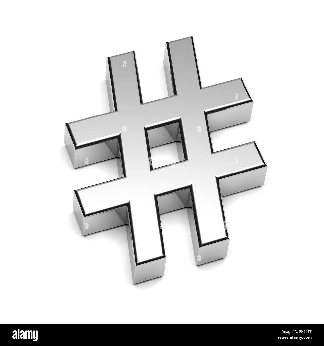 Hashtag signe Chrome isolé sur fond blanc avec ombre 3D Illustration Banque D'Images