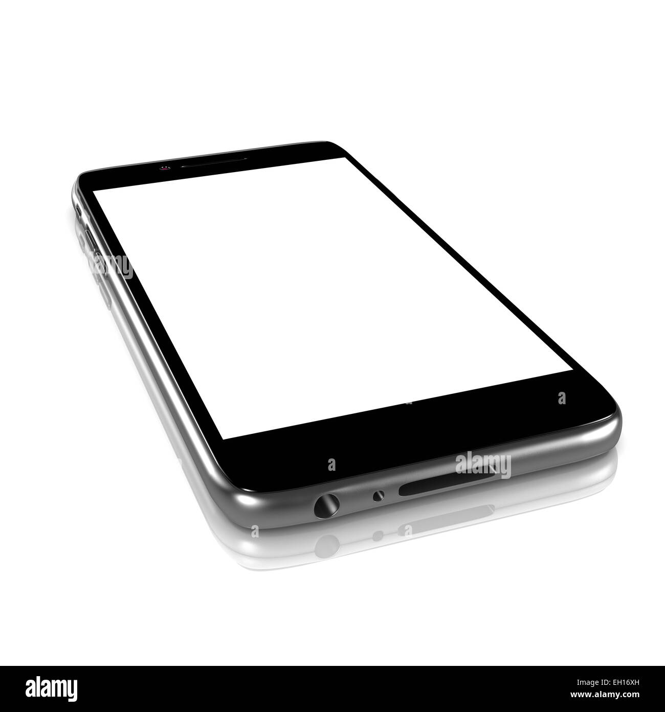 Smartphone métallique blanc avec écran blanc sur fond blanc 3D Illustration Banque D'Images