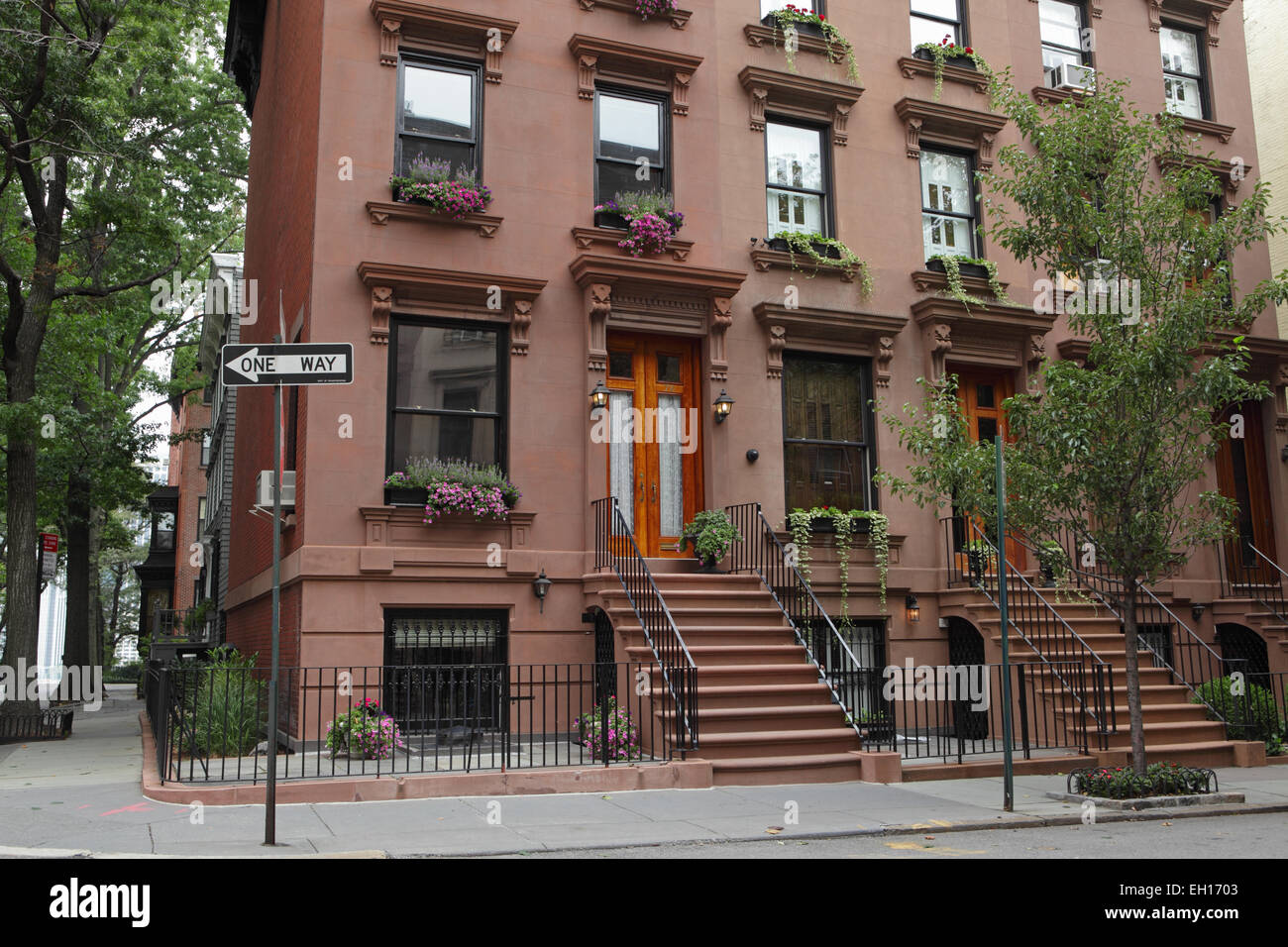 Brownstone townhouses du xixe siècle dans le quartier historique de Brooklyn Heights sur l'ananas et rues Willow Banque D'Images