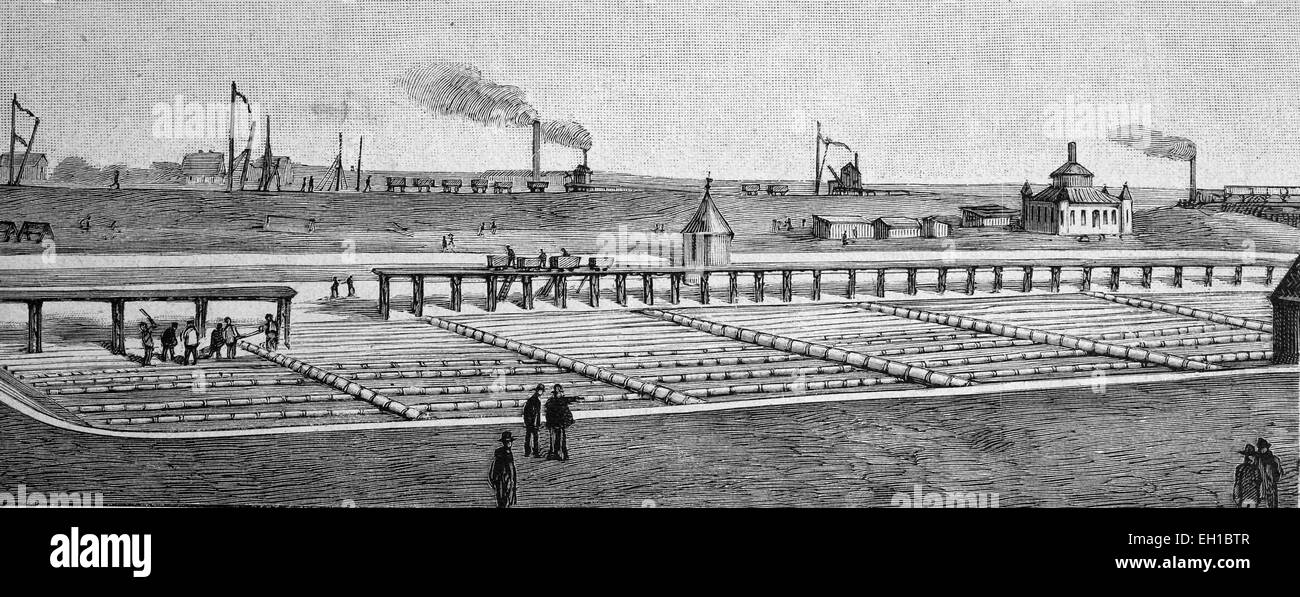 Bassins de l'usine de filtration sur sable, l'approvisionnement en eau de Hambourg, Allemagne, photo historique, à propos de 1893 Banque D'Images