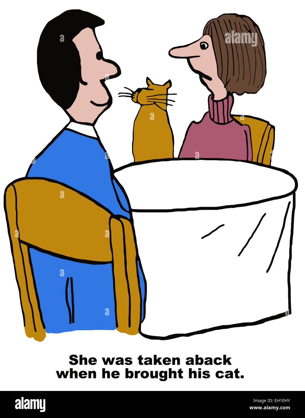 Caricature de couple sur le premier jour avec un chat, il a été surpris quand il a présenté son chat. Illustration de Vecteur