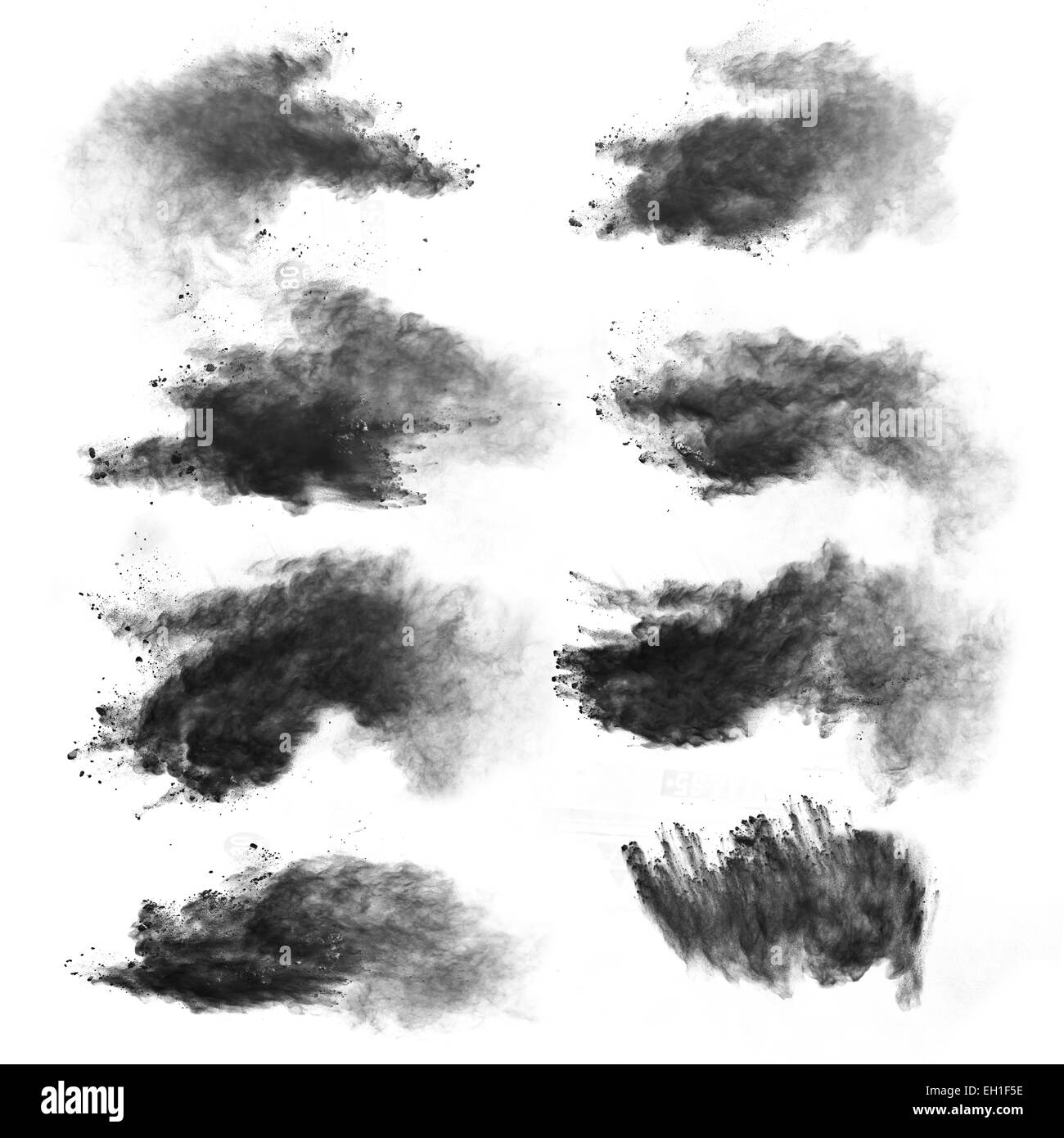 Motion Gel d'explosions de poussière noire isolé sur fond blanc Banque D'Images