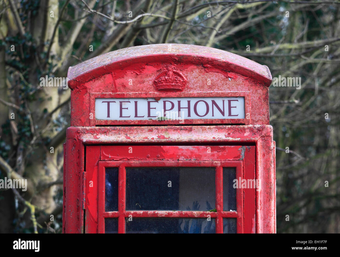 Boîte de téléphone rouge traditionnelle dans un village de Norfolk rural. Banque D'Images