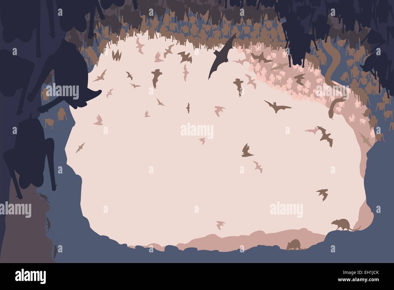 Illustration vectorielle modifiable d'animaux dans une grotte de chauves-souris avec tous les chiffres en tant qu'objets séparés Illustration de Vecteur
