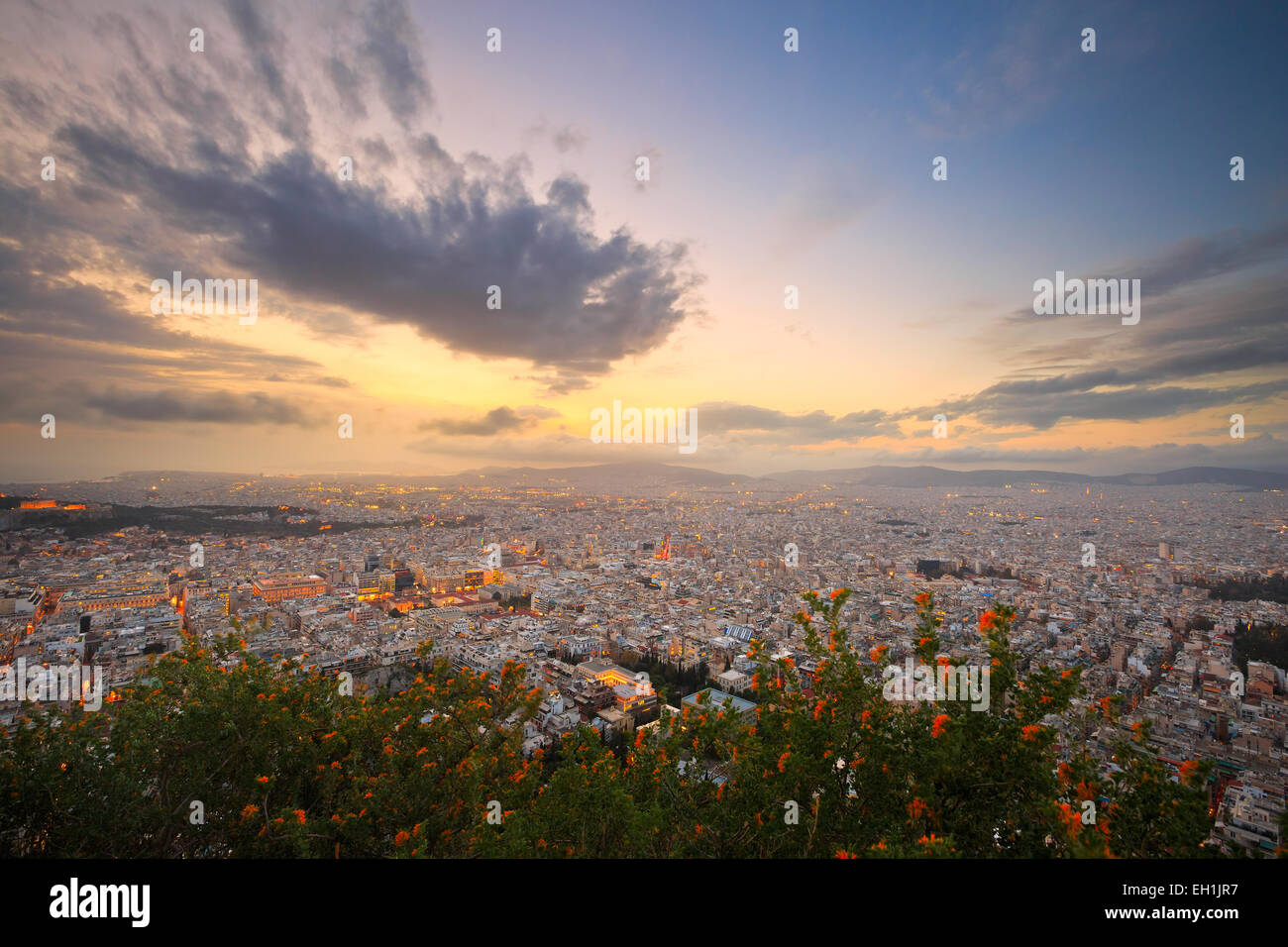 Ville d'Athènes vue depuis la colline du Lycabette, Grèce. Banque D'Images