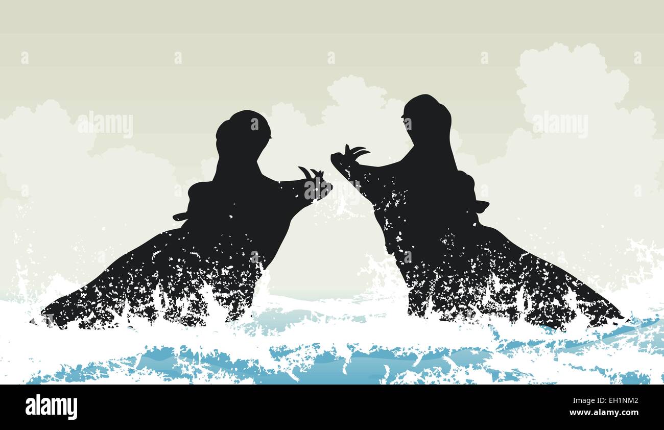 Spe8 illustration vectorielle modifiable deux combats d'hippopotames dans l'eau Illustration de Vecteur