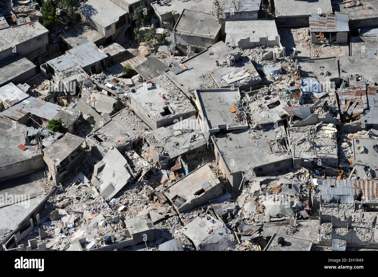 Vues aériennes des dégâts causés par le tremblement de terre a causé au centre-ville de Port-au-Prince, Haïti, 22 janvier 2010. Banque D'Images