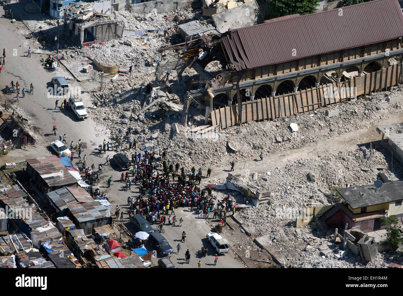 Vues aériennes des dégâts causés par le tremblement de terre a causé au centre-ville de Léogâne, Haïti, le 22 janvier, 2010. Banque D'Images