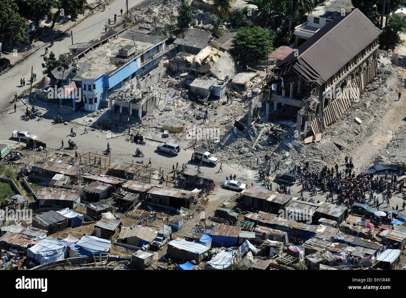 Vues aériennes des dégâts causés par le tremblement de terre a causé au centre-ville de Léogâne, Haïti, le 22 janvier, 2010. Banque D'Images