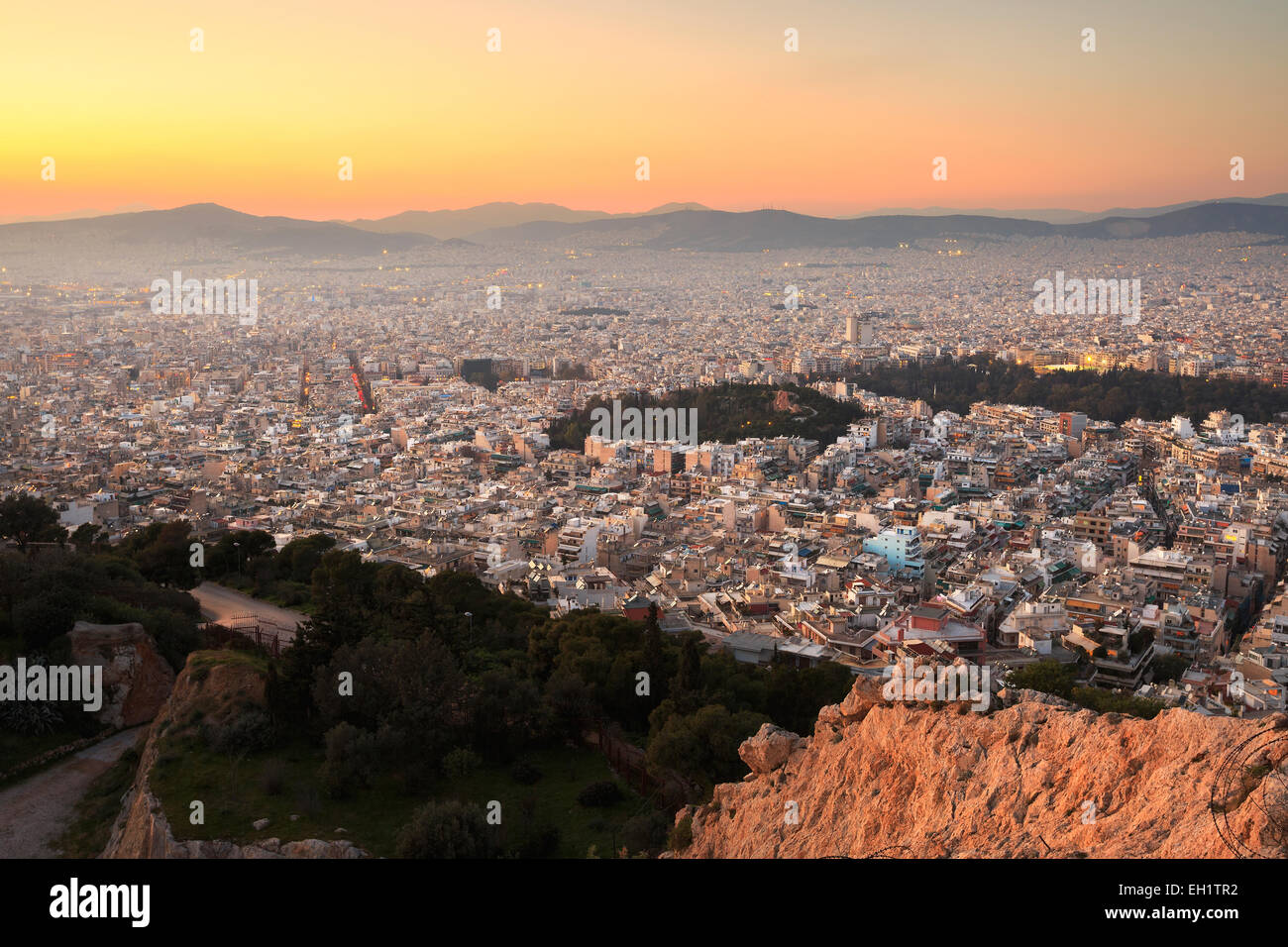 Ville d'Athènes vue depuis la colline du Lycabette, Grèce. Banque D'Images