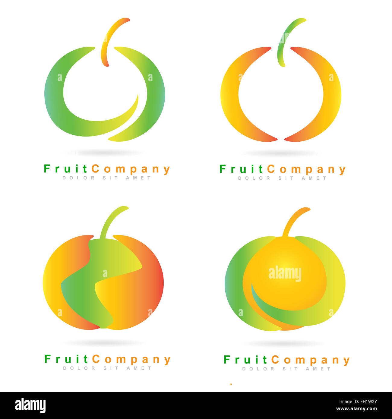 Set créatif des icônes des fruits comme apple ou orange Banque D'Images