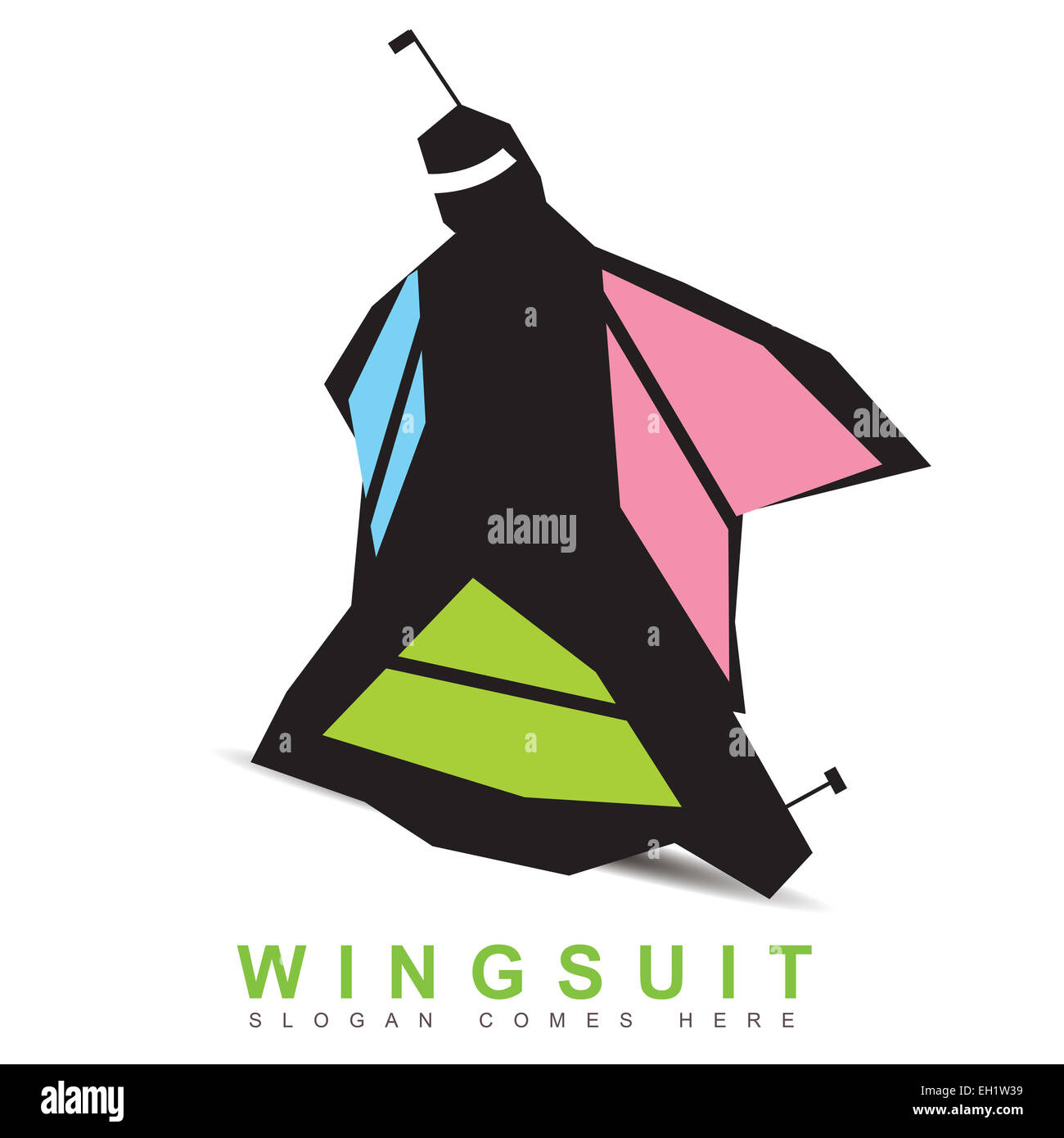 Icône logo stylisé d'un modèle de base de l'équipement de saut wingsuit Banque D'Images