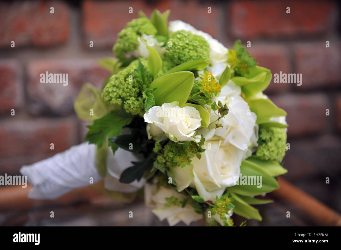 Frais vert et blanc bouquet de fleurs Banque D'Images