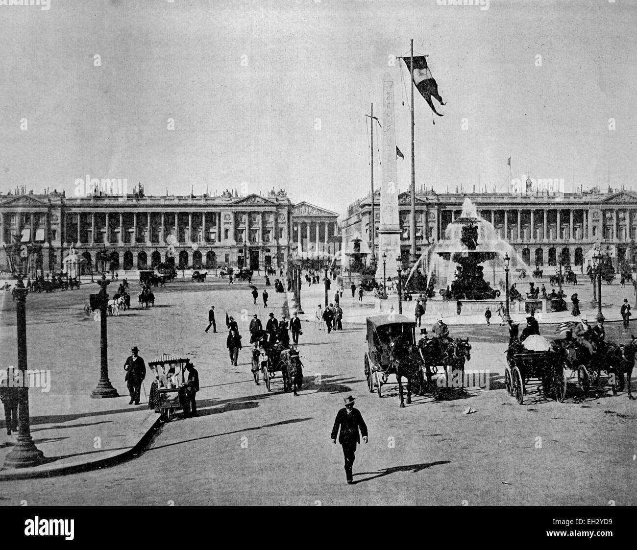 Une des premières photographies d'Autotype de la Place de la Concorde, Paris, France, vers 1880 Banque D'Images