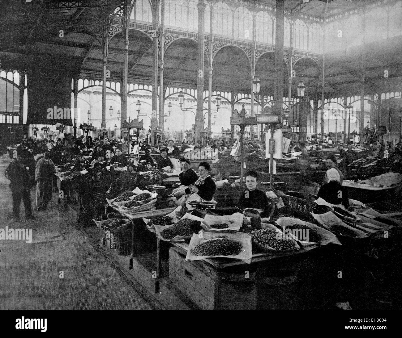 Une des premières photographies d'Autotype le marché aux poissons de Paris, France, vers 1880 Banque D'Images