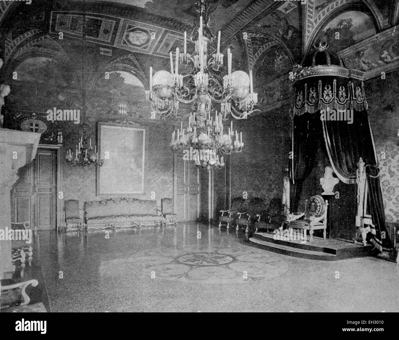 Une des premières photographies d'Autotype de la salle du trône dans le Palais du Prince de Monaco, vers 1880 Banque D'Images