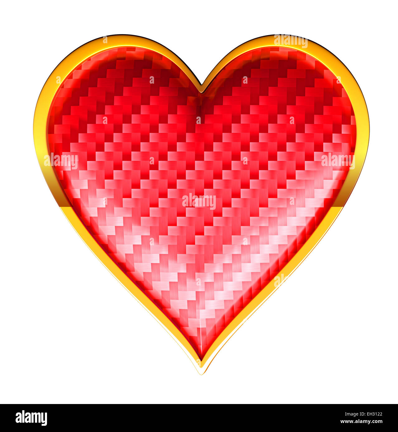 Carte texturée coeurs avec encadrement doré isolated over white Banque D'Images
