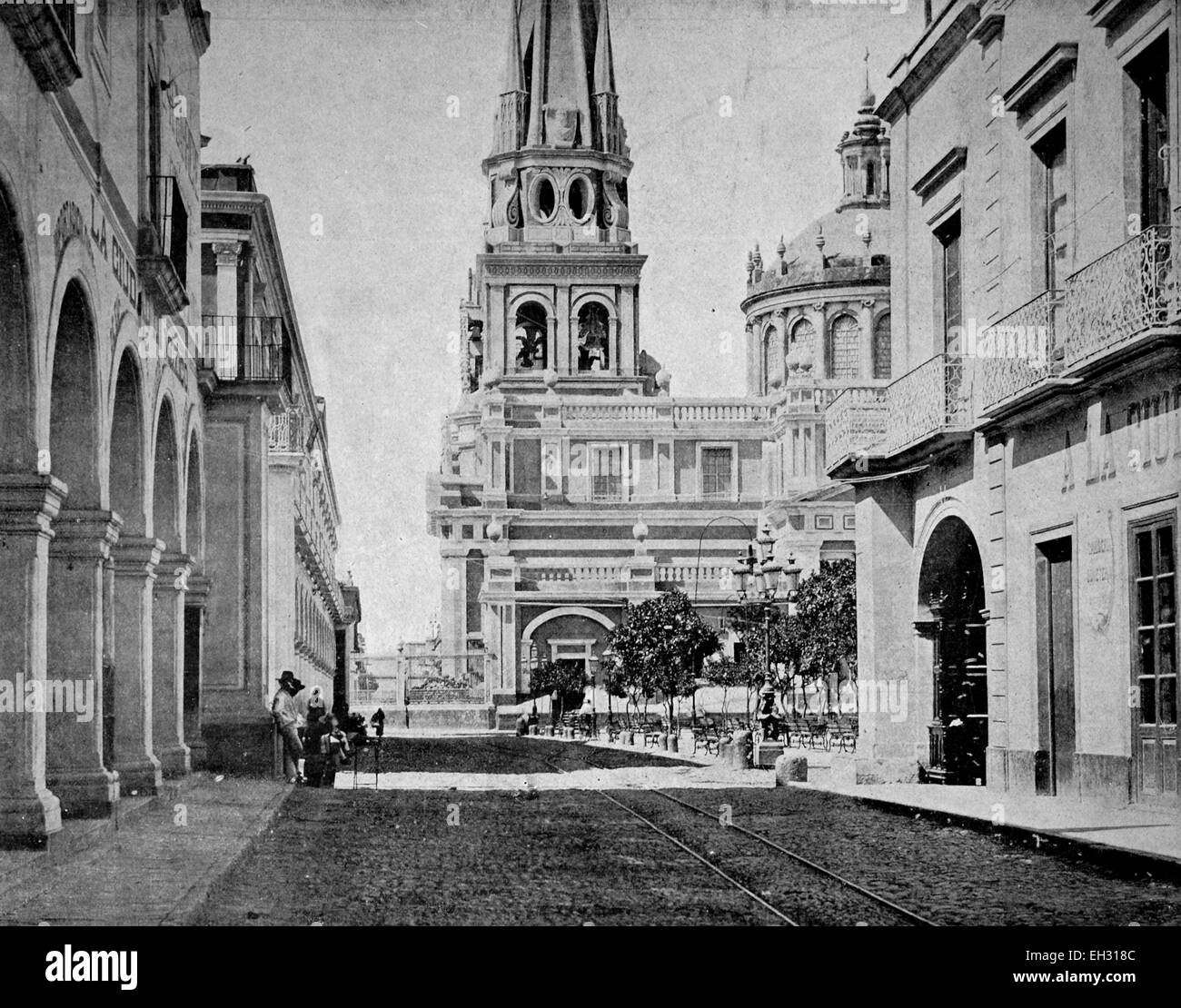 Une des premières photographies d'Autotype la cathédrale de Guadalajara, Mexique Banque D'Images