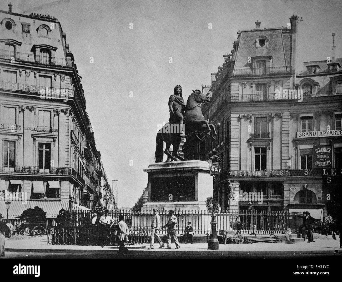 L'un des premiers autotypes de la Place des Victoires, Paris, France, photographie historique, 1884 Banque D'Images