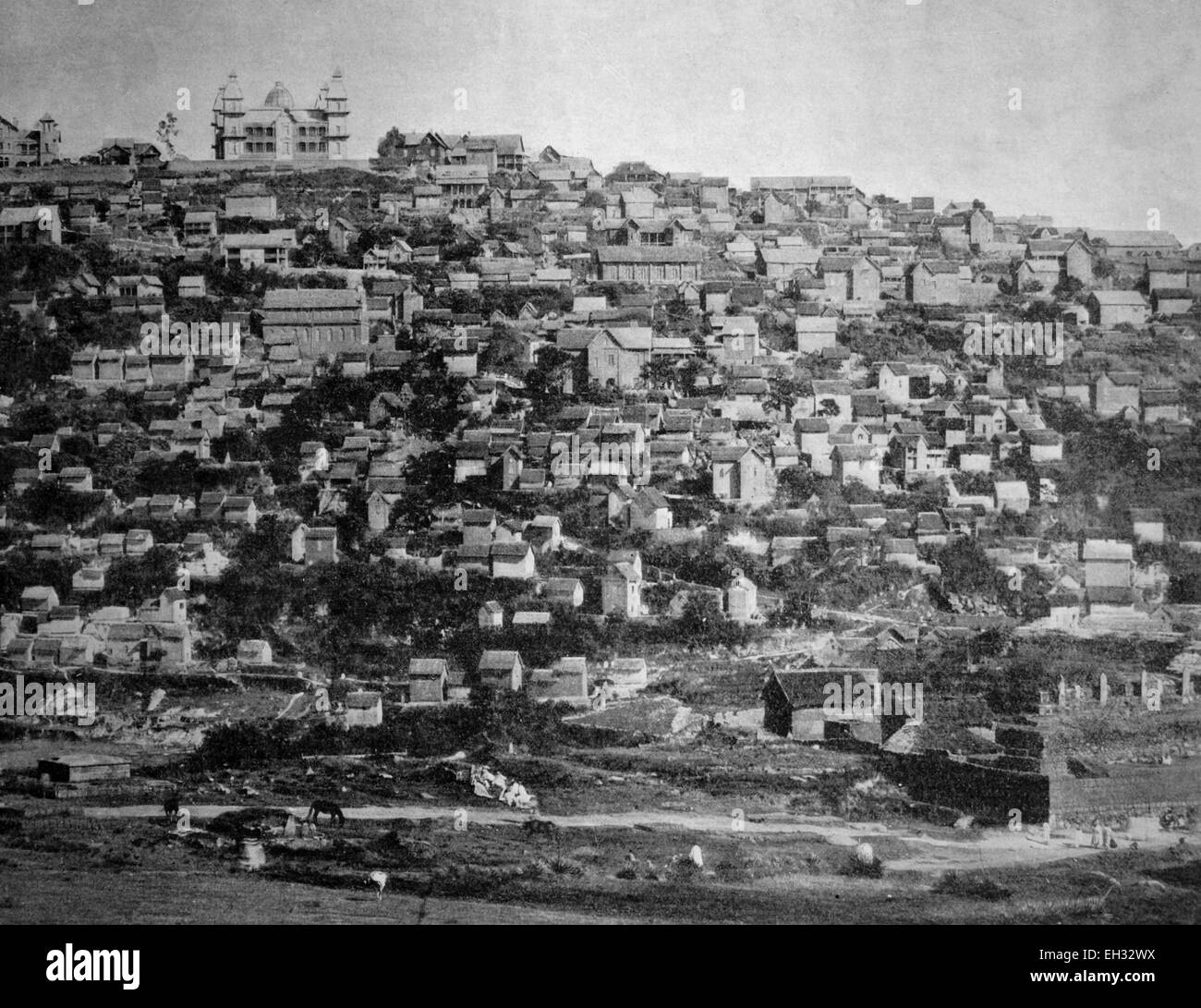 L'un des premiers autotypes de Tananarive, Madagascar, photographie historique, 1884 Banque D'Images