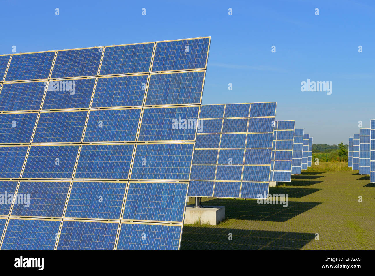 Des rangées de panneaux solaires, Hesse, Allemagne Banque D'Images