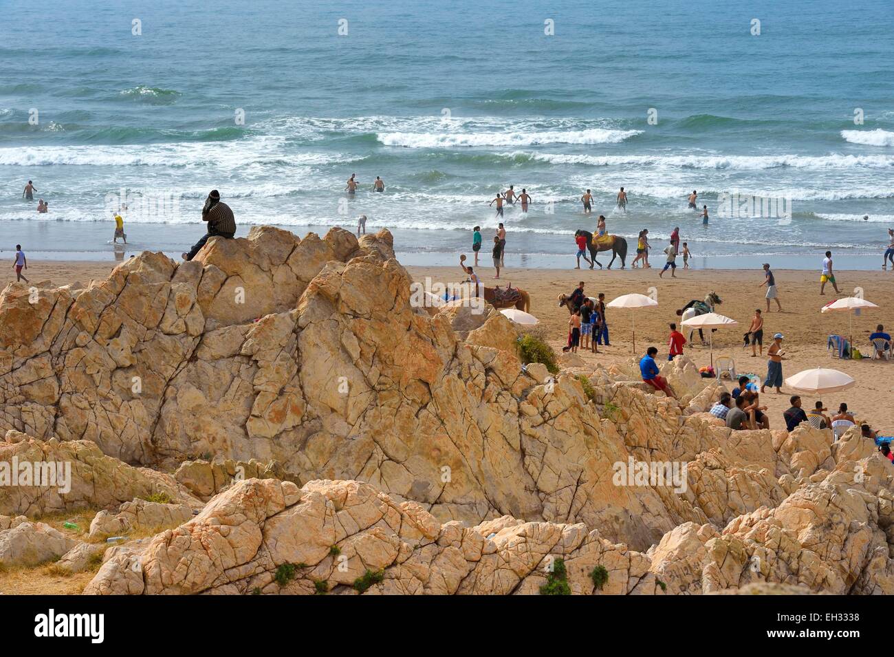 Maroc, Casablanca, plage publique de quartier Ain Diab Banque D'Images