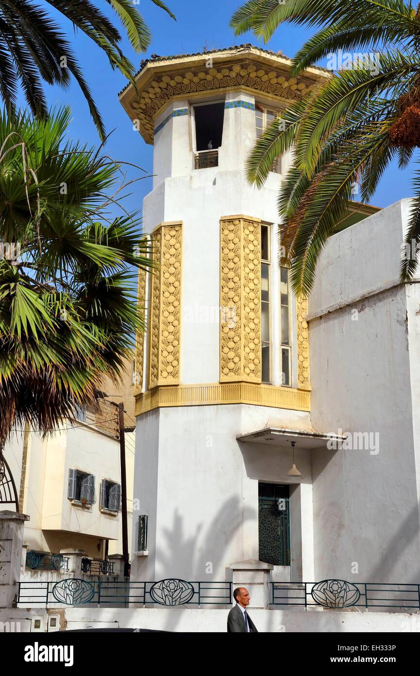 Maroc, Casablanca, villa appelée les tourelles à l'angle de la rue d'Alger et le boulevard Rachidi, l'architecte Marius Boyer (1930) Banque D'Images