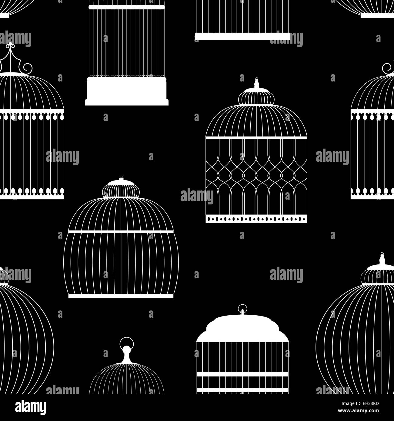 Des cages à motif transparent Vintage Silhouettes vecteur Illustrati Banque D'Images