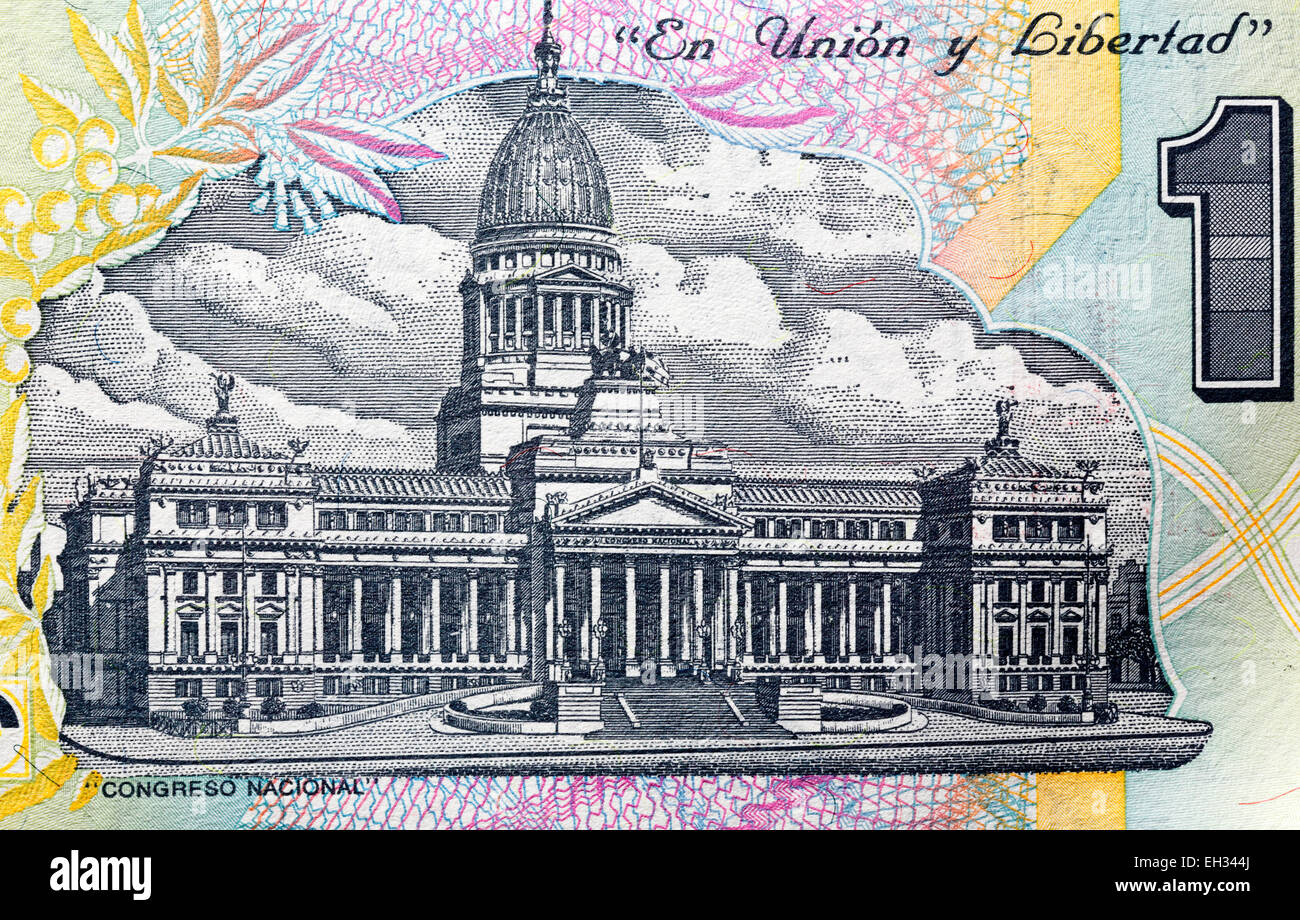 Congrès National Building, 1 billets peso, l'Argentine, 1992 Banque D'Images